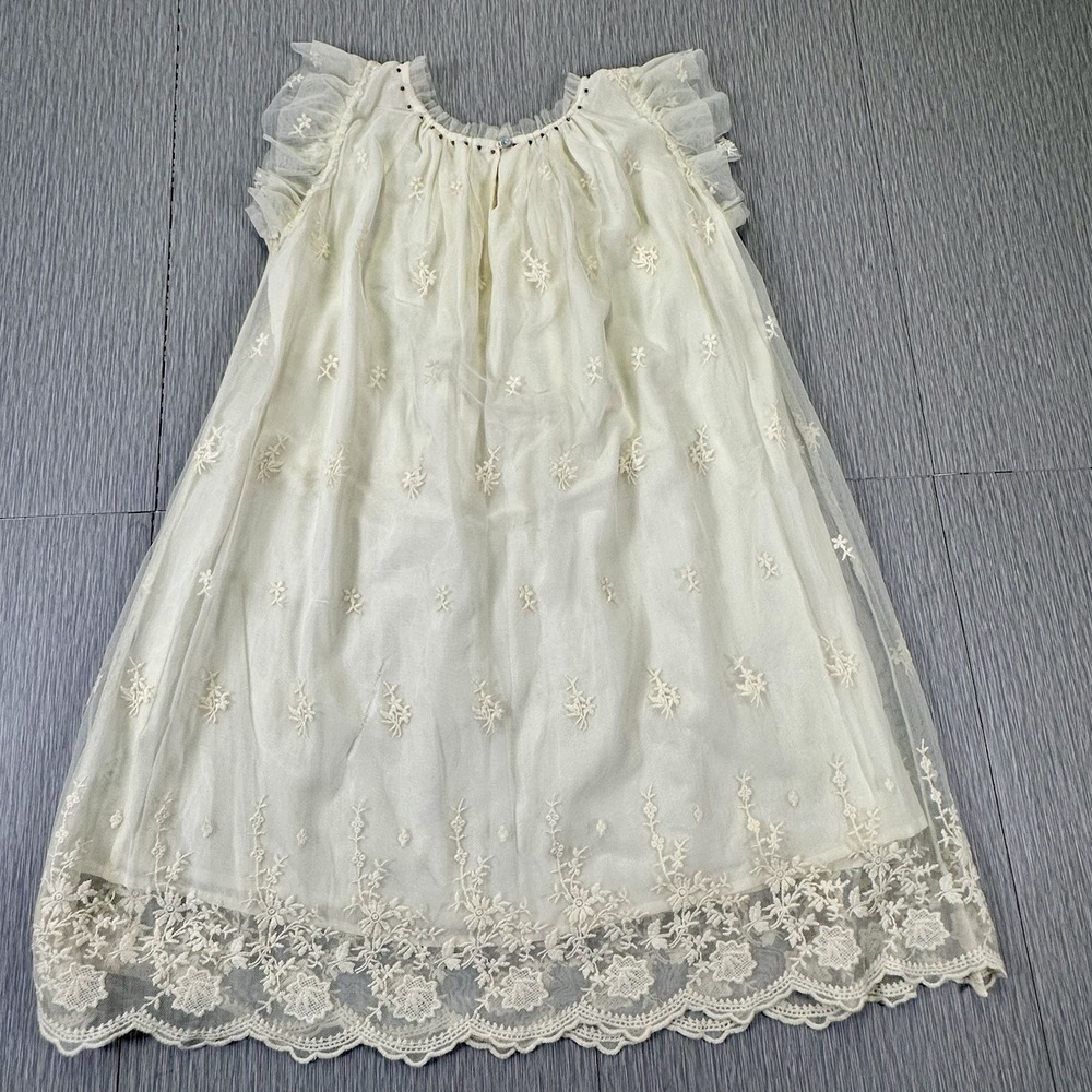 Soprano Girls Embordered Soft Tulle Dress Off‎ White/Ivory Antique Style